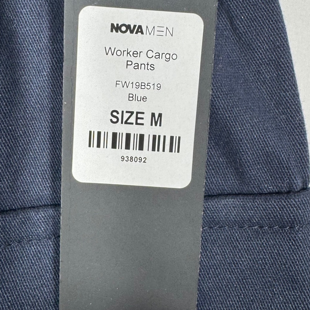 Nova Men Worker Cargo Pants Blue Medium Utility Relaxed Fit Drawstring - Picture 2 of 8
